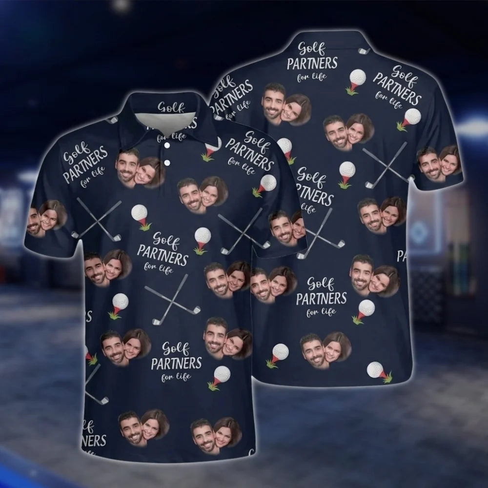 Custom Face Golf Partners For Life Golf Polo Shirts For Men, Custom Photo Couple Golf Shirts GOF0253