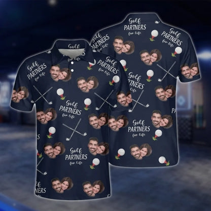 Custom Face Golf Partners For Life Golf Polo Shirts For Men, Custom Photo Couple Golf Shirts GOF0253