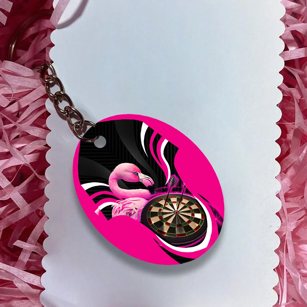Pink Bullseye Dartboard  Flamingo And Darts Keychain For Dart Team Player ORN0195