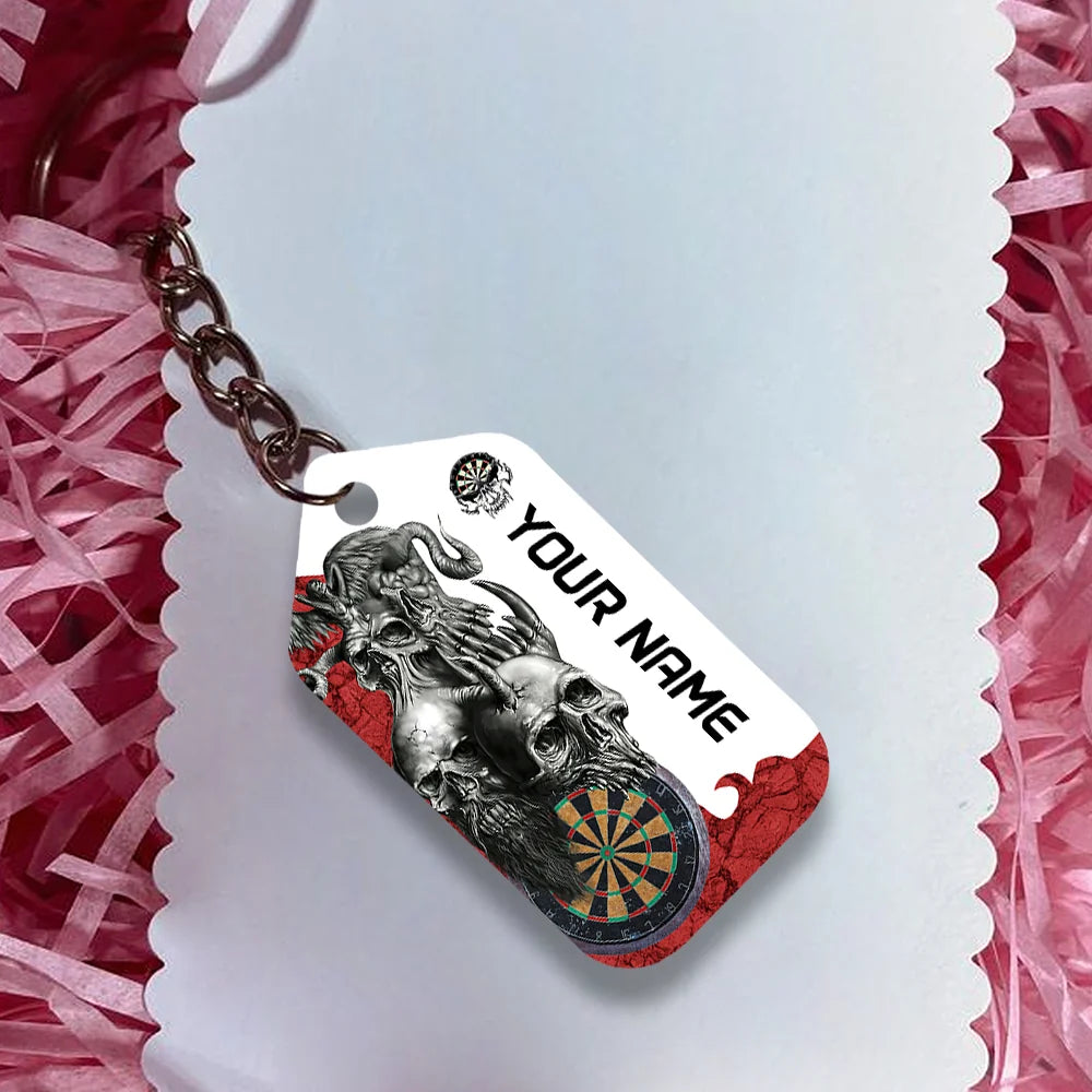Dartboard Skull Personalized Name 3D Keychain For Darts Player ORN0185