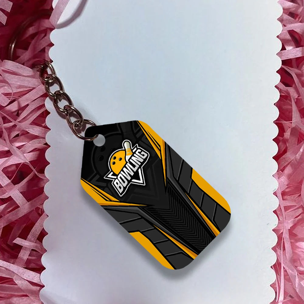 Bowling Pin And Bowl Ball Yellow Personalized Name 3D Keychain Gift For Bowler ORN0207