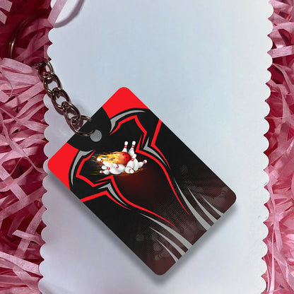 The Red Bowling Ball Crashing The Pins Personalized Name 3D Keychain ORN0168