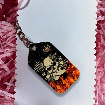 Skull Bowling In Fire Keychain ORN0172