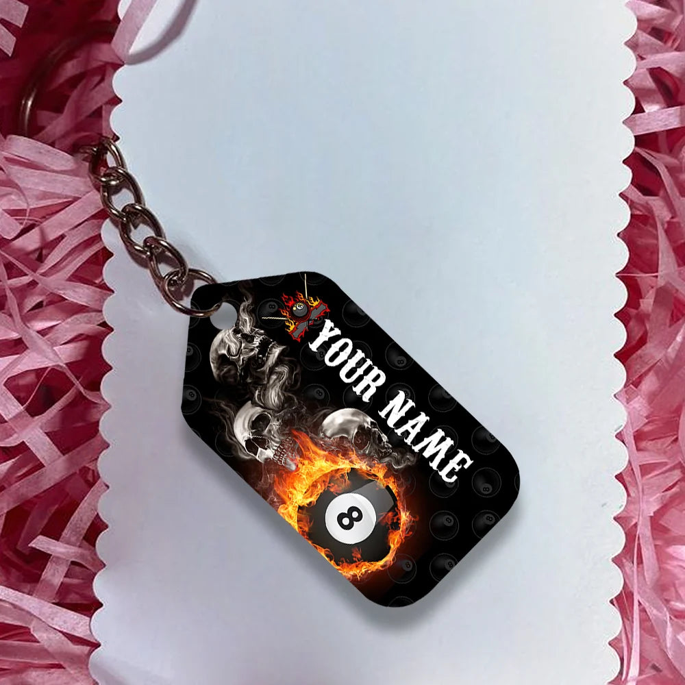 Skull Reaper Billiard Pool 8 Ball Hello Darkness My Old Friend Personalized Name Keychain Gift For Billiard Players ORN0211