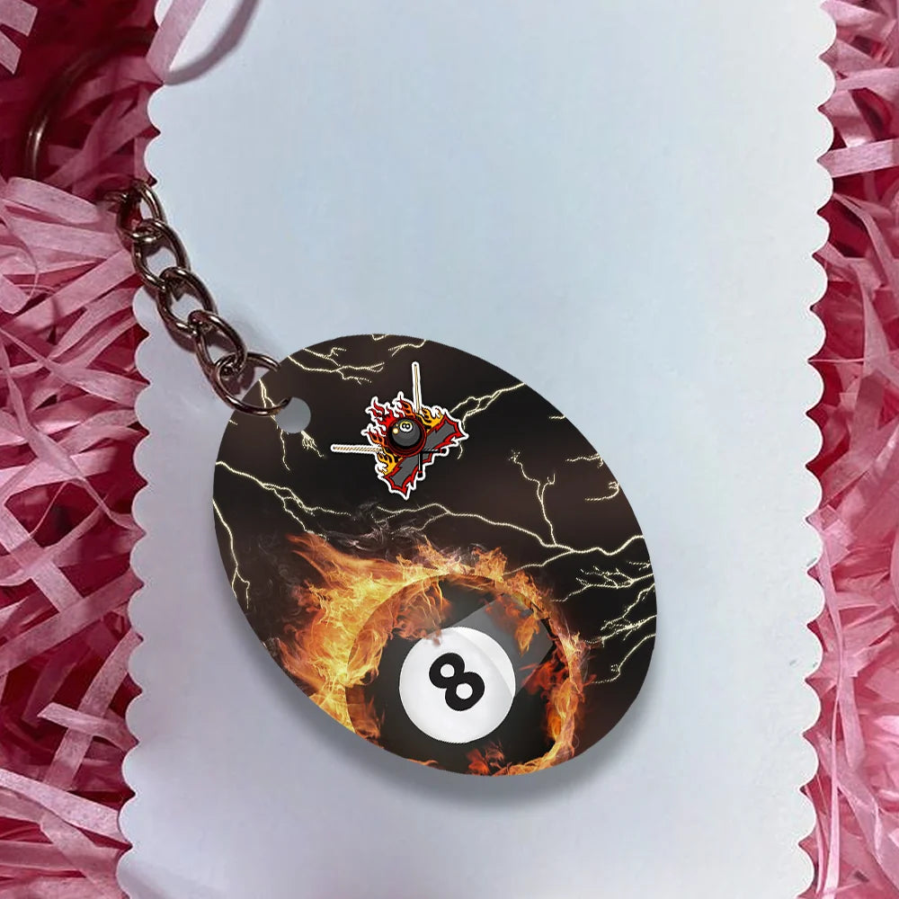 Billiard 8 Ball Thunder Fire Flame Personalized Name 3D Keychain Gift For Billiard Players ORN0177
