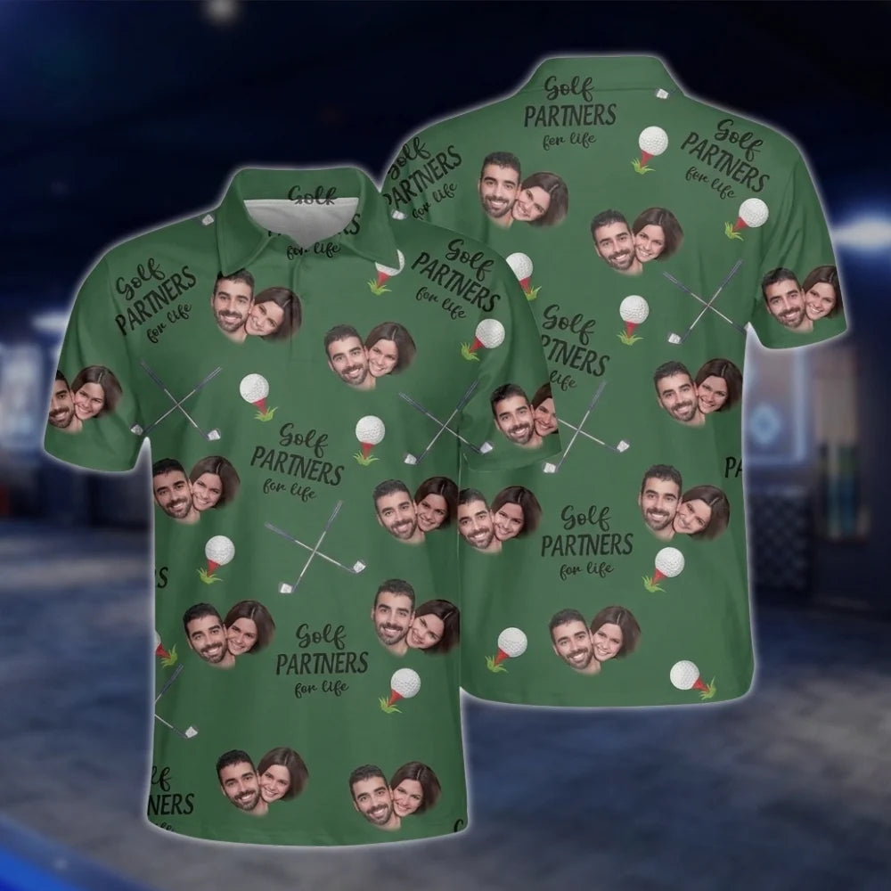 Custom Face Golf Partners For Life Golf Polo Shirts For Men, Custom Photo Couple Golf Shirts GOF0253