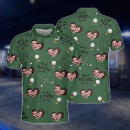 Custom Face Golf Partners For Life Golf Polo Shirts For Men, Custom Photo Couple Golf Shirts GOF0253