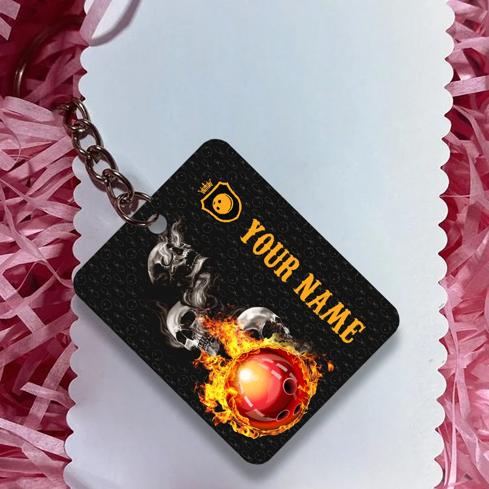 Bowling Skull Hello Darkness My Old Friend Personalized Name Keychain Gift For Bowler ORN0192