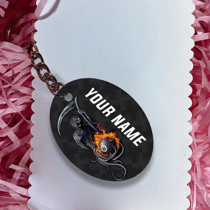 Grim Reaper Billiard Pool 8 Ball Hello Darkness My Old Friend Personalized Name Keychain Gift For Billiard Players ORN0210