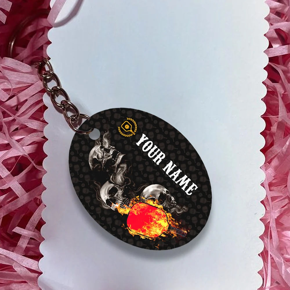 Pickleball Skull Hello Darkness My Old Friend Personalized Name 3D Keychain Gift For Pickleball Player ORN0199