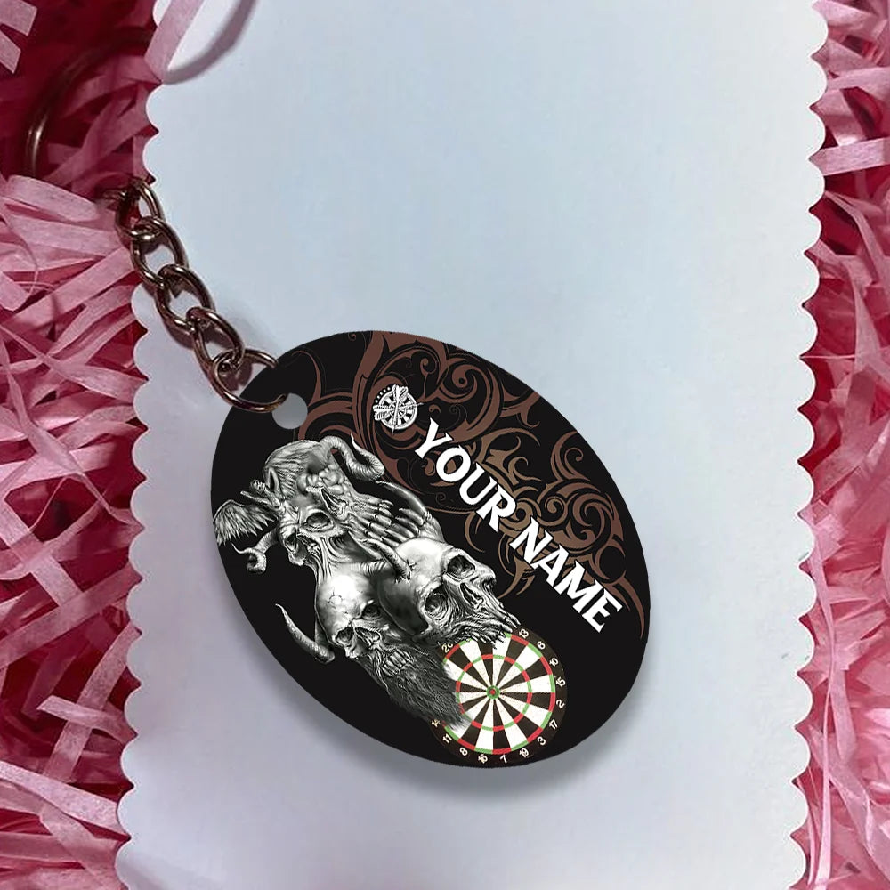 Skull Dartboard Personalized Name 3D Dragon And Darts Keychain For Dart Team Player ORN0170