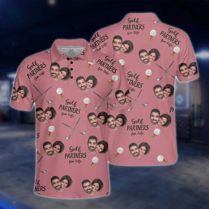 Custom Face Golf Partners For Life Golf Polo Shirts For Men, Custom Photo Couple Golf Shirts GOF0253