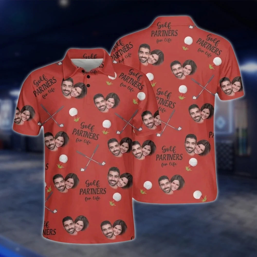 Custom Face Golf Partners For Life Golf Polo Shirts For Men, Custom Photo Couple Golf Shirts GOF0253